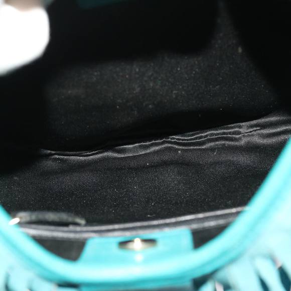 SAINT LAURENT Chain Fringe Shoulder Bag Suede Leather Blue Auth yk7582 - Picture 11 of 16